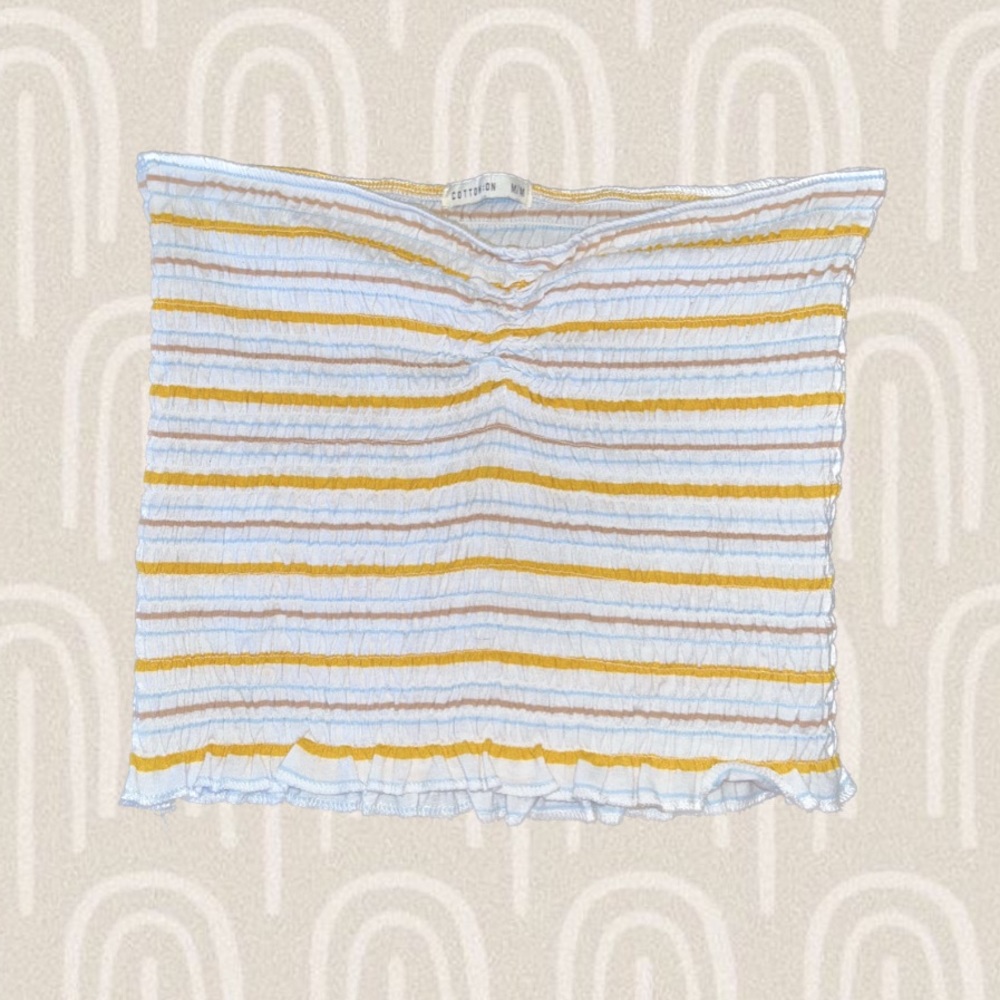 COTTON ON YELLOW/ WHITE STRIPED BANDAEU TOP